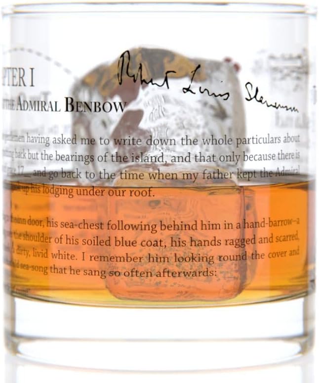 Well Told Classic Literature Rocks Glass - Treasure Island by Robert Louis Stevenson - Old Fashioned Whiskey Glass Gift for Book Lovers (11 oz)