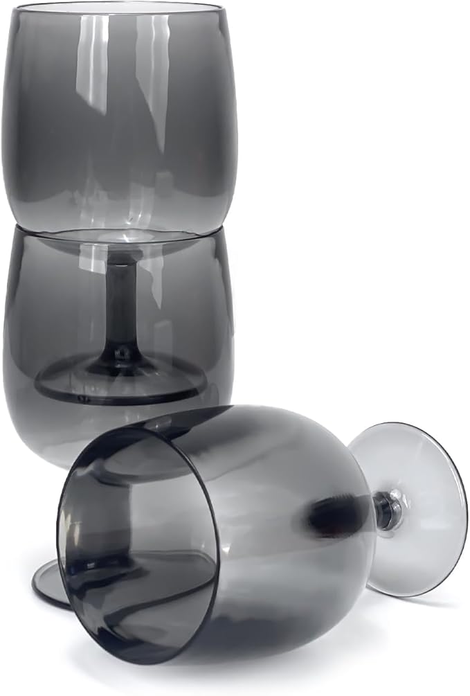 Yalin Set of 6 Unbreakable 12 oz Acrylic Plastic Wine and Water Tumbler Stackable Goblets. (Gray, 12 oz)