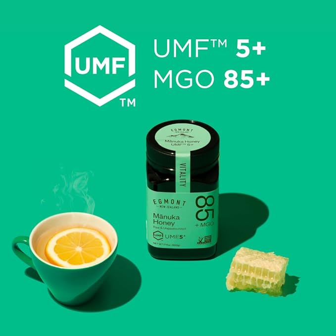 Egmont Honey Raw Manuka Honey MGO 85+ UMF 5+ 17.6oz (500g) NON-GMO, Kosher, Recycled plastic jar, Traceable 100% Pure Authentic New Zealand Honey, UMF & MGO Certified