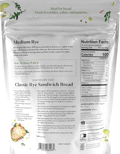 King Arthur Baking Organic Medium Rye Flour - 3 lbs for Complex Flavorful Breads & Baked Goods - 100% US Grown & Milled - Non-GMO Project Verified - Robust Flavor for Rye Bread, Cookies & More