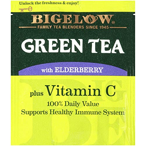 Bigelow Tea Green Tea with Elderberry Plus Vitamin C, Caffeinated Tea with Elderberry, 18 Count Box (Pack of 6), 108 Total Tea Bags