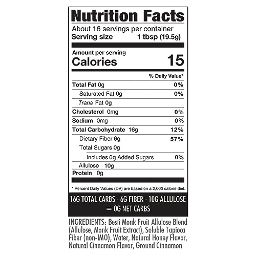 Wholesome Yum Cinnamon Zero Sugar Honey Substitute (Keto) - Natural Sugar Free Honey Alternative With Monk Fruit & Allulose - 0 Net Carbs, Non-GMO, Gluten Free, No Aftertaste (11 oz)
