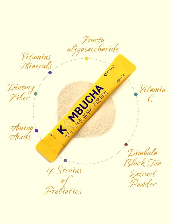 Korean Kombucha Lemon Lime Powder – 5g x 30 Sticks | Zero Sugar, Low Calorie, Sparkling Tea, Lemon & Lime Flavor