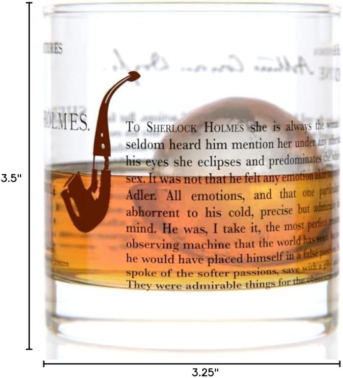 Well Told Classic Literature Rocks Glass - The Adventures of Sherlock Holmes by Arthur Conan Doyle - Old Fashioned Whiskey Glass Gift for Book Lovers (11 oz)