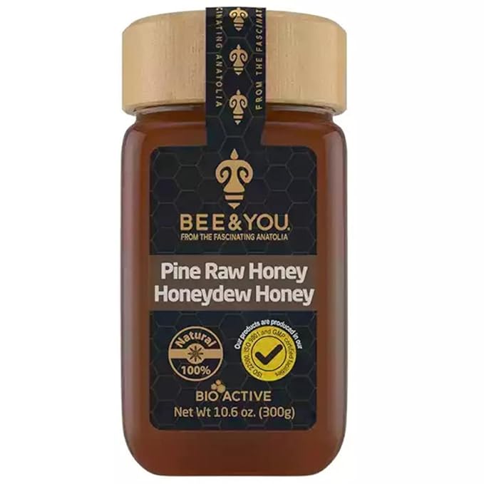 BEE and YOU Pine Raw Honey, Honeydew Honey, Wild-crafted, 100% Natural, Unprocessed, Enzymes, Antioxidants, Manuka Honey Alternative, Paleo, Gluten-Free (10.6 oz)