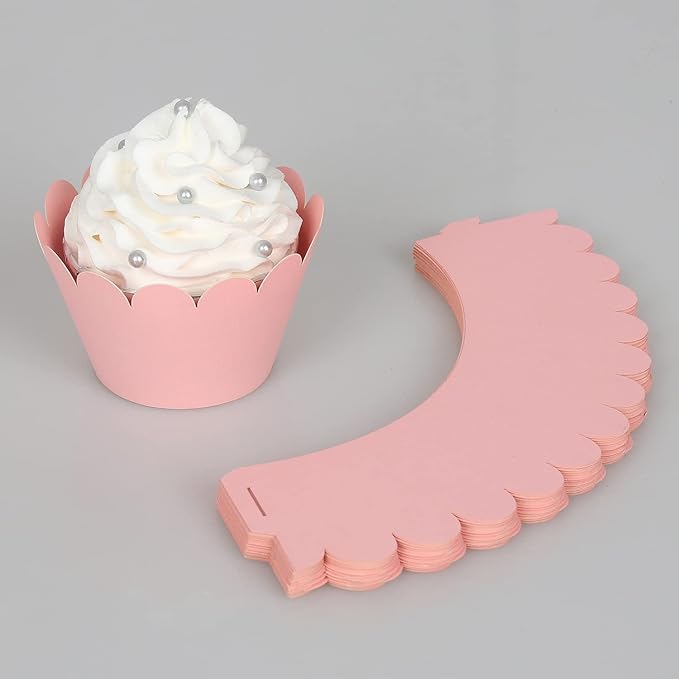 KPOSIYA Set of 100 Artistic Bake Cake Cups Filigree Little Vine Lace Laser Cut Cupcake Wrapper Liner Baking Cup Muffin CaseTrays for Wedding Birthday Party Decoration-Best Kitchen Gift (Pink)