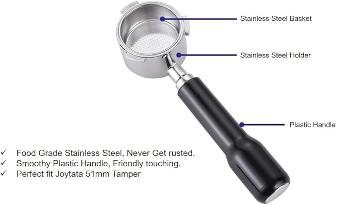 51mm Bottomless Portafilter Compatible with DeLonghi EC680 and EC685 Espresso Machine Stainless Steel Portafilter Along with Espresso Filter Basket Coffee Bottomless ABS Plastic