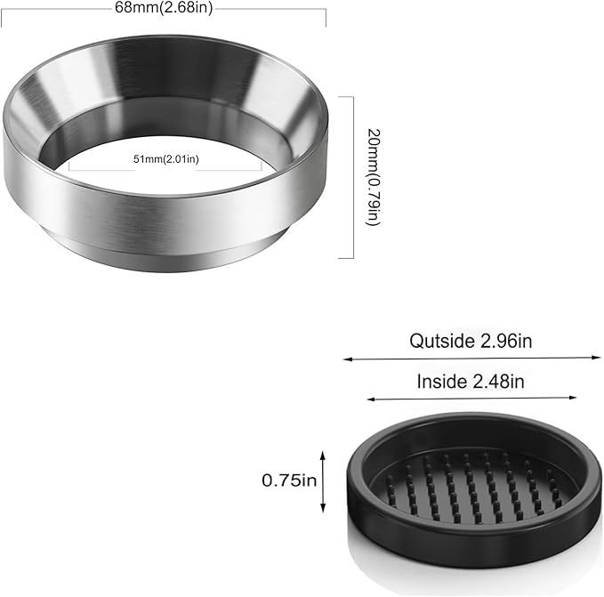 51mm Espresso Dosing Funnel Kit ??Magnetic Aluminum Funnel & Silicone Mat, Perfect Fit for 51mm Portafilter & Grinder, Compatible with a 48mm manual coffee grinder funnel ??Pill Prevention