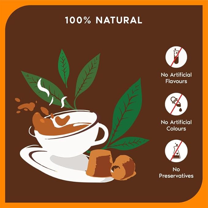 FOODIA Jaggery Masala GOLD Tea | 3 in 1 Premium Readymix with Jaggery, Tea Powder and Mix Masala Spices | 400gm