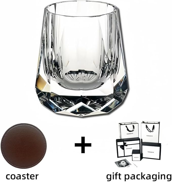 suigetsu Hand Cut Crystal Whisky Glass 320ml Edo style Whiskey Glasses -Cocktail-Vodka-Beer Drinkingware Glasses IN GIFT CARTON (Clear)