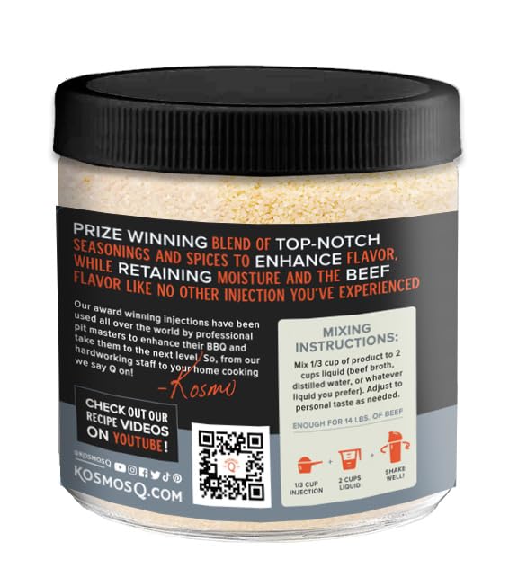 Kosmos Q Smoke House Reserve Blend Injection, BBQ Marinade for Brisket, Beef & More, Smoky Mesquite Flavor, Moisture-Retaining Meat Seasoning for Smoking & Grilling, 16 Oz Jar