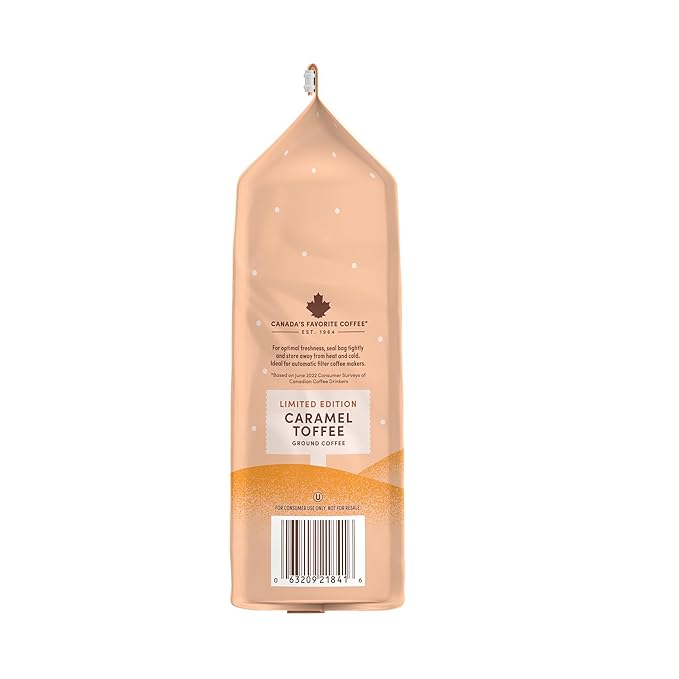 Tim Hortons 12oz Ground Bag, Caramel Toffee Flavored 100% Arabica Coffee