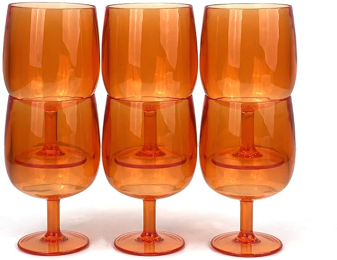 Yalin Set of 6 Unbreakable 12 oz Acrylic Plastic Wine and Water Tumbler Stackable Goblets. (Orange, 12 oz)