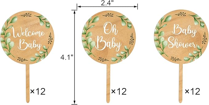 36 PCS Baby Shower Party Cupcake Toppers Oh Baby Cake Cupcake Decorations in Wood (Design A)