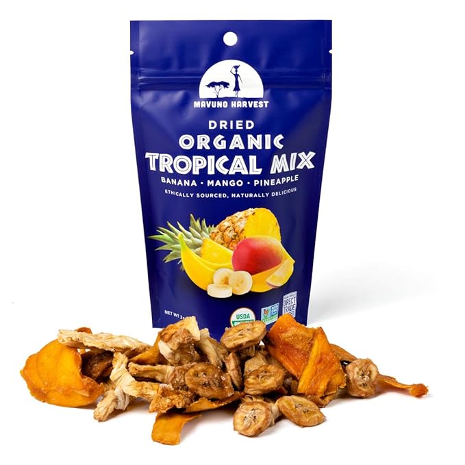 Mavuno Harvest Tropical Mix Dried Fruit Snack | Unsweetened Organic Mixed Dried Fruit | Gluten Free Healthy Snacks for Kids and Adults | No Sugar Added, Vegan, Non GMO | 2 Ounce, Pack of 6