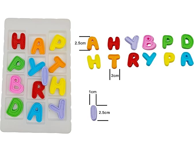 Colorful 13pcs Big Edible Letters Sprinkles Spelling Happy Birthday-perfect sugar Icing alphabet Toppers for cakes and cupcakes Decorating