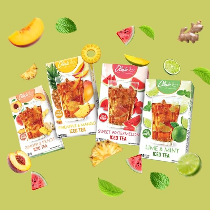 Olinda Lime & Mint Iced Tea Flavored Cold Brew with Black Tea Zero Calories Zero Carbs Zero Sugar Antioxidant Rich Summer Caffeinated Mint Easy to Make Individually Wrapped 25 Tea Bags