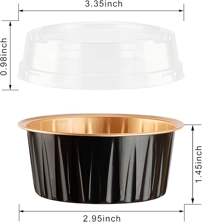EUSOAR Ramekin Baking Cups, 30pcs 5oz Aluminum Foil Muffin Liners Cupcake Baking Cup with Lids, Mini Pie Pans with Lids, Disposable Foil Containers for Creme Brulee or Cupcake-Black