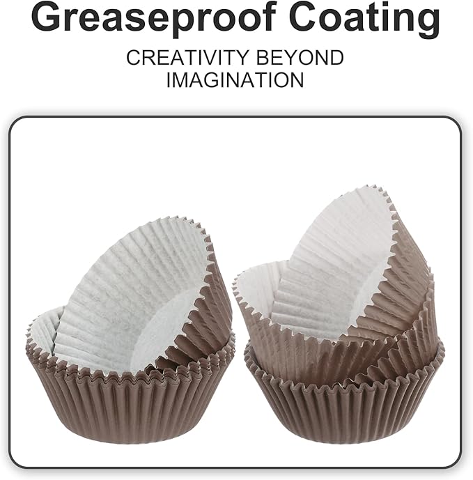 uxcell 300 Pcs Cupcake Liners, Muffins Paper Baking Cups Wrappers Standard Greaseproof for Baking Cupcake Wrapper, Brown