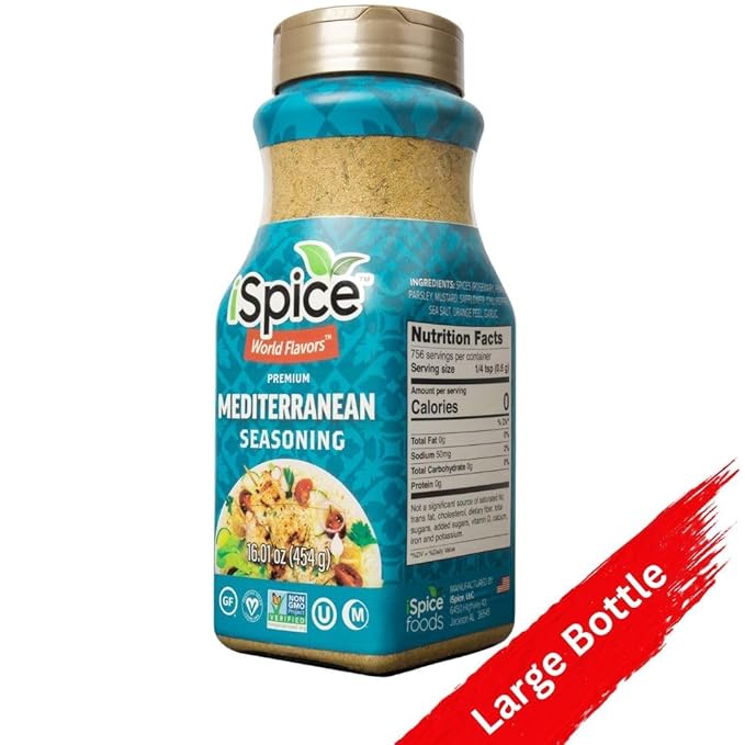 iSpice Blend | Mediterranean Seasoning | 16.01 oz | Mixed Spice & Seasoning | Bulk Size | Halal | Kosher (Mediterranean)