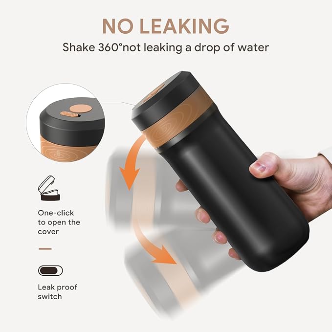 The Original Portable French Press Stainless Steel Coffee Maker Premium Vacuum Insulated Travel Mug Hot & Cold Brew French Presses (Black upgraded Version)