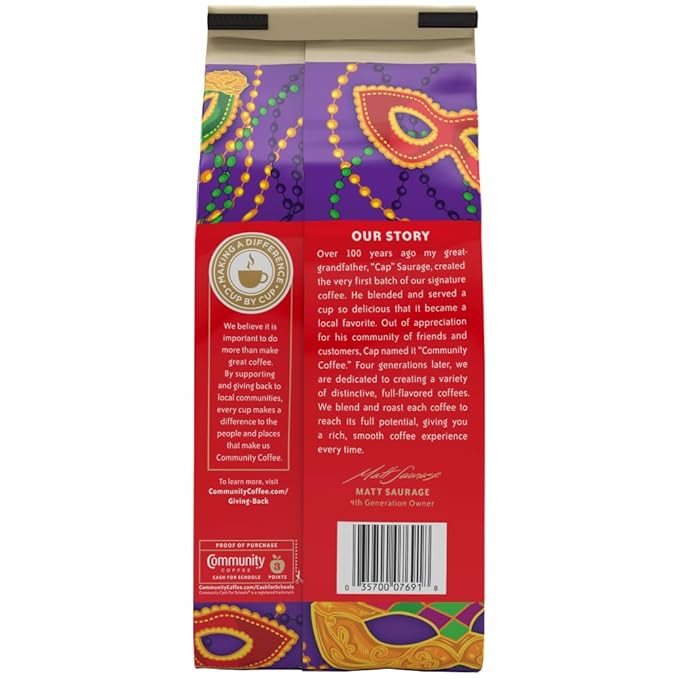 Community Coffee Mardi Gras King Cake Flavored 32 Ounces, Medium Roast Ground Coffee, 32 Ounce Bag (Pack of 2)