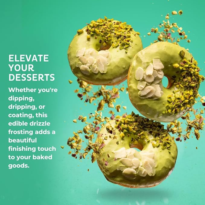 Pistachio-Flavored Cake Drizzle by Chefmaster, Edible Cake Drip Frosting for Decorating, Drip for Cakes, Cupcakes, Cookies, Donuts, 5 oz
