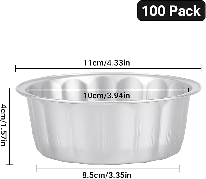 Beasea Aluminum Ramekins 8oz 100 Pack, Disposable Ramekins Foil Cups Baking 3.9" Ramekin Cup Cupcake Aluminum Mini Baking Cups for Party - Silver
