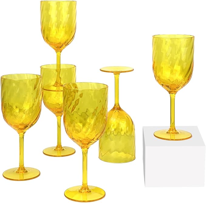 Yalin Set of 6 Unbreakable 15 oz Acrylic Plastic Wine and Water Tumbler Stackable Goblets. (Yellow, 15 oz)