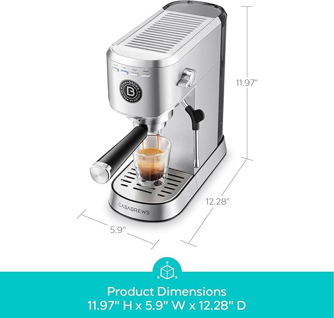 CASABREWS CM5418 Basic Espresso Machine 20 Bar, Stainless Steel Espresso Maker with Steam Milk Frother, Compact Coffee Machine with 34oz Water Tank for Cappuccino, Latte, Silver