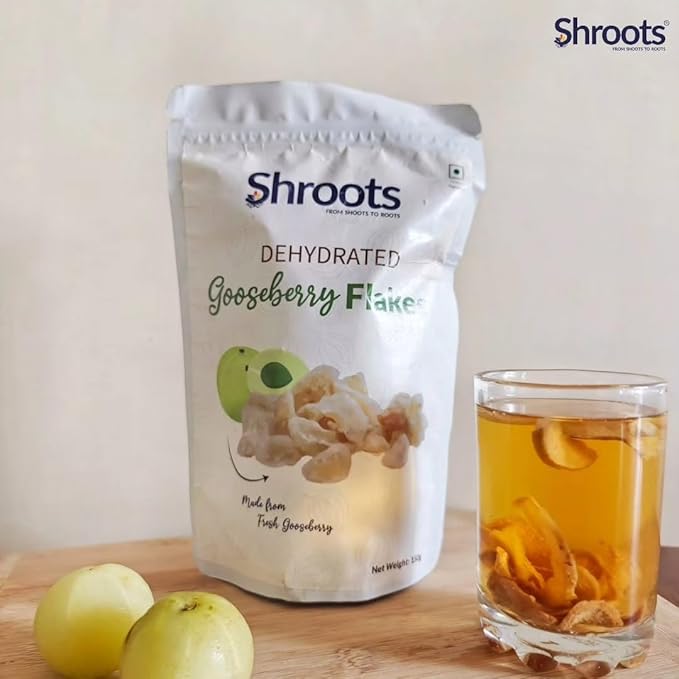 SHROOTS Dehydrated Gooseberry (Amla) Flakes Pure Vegetarian Gluten-Free No Added Sugar Easy Cooking Essential Machine Dried Vegetables with Natural Aroma Ideal for Everyday Meals 5.29 oz, Pack of 1
