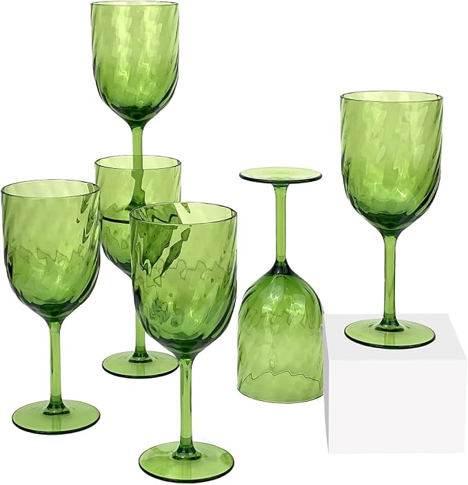 Yalin Set of 6 Unbreakable 15 oz Acrylic Plastic Wine and Water Tumbler Stackable Goblets. (Green, 15 oz)
