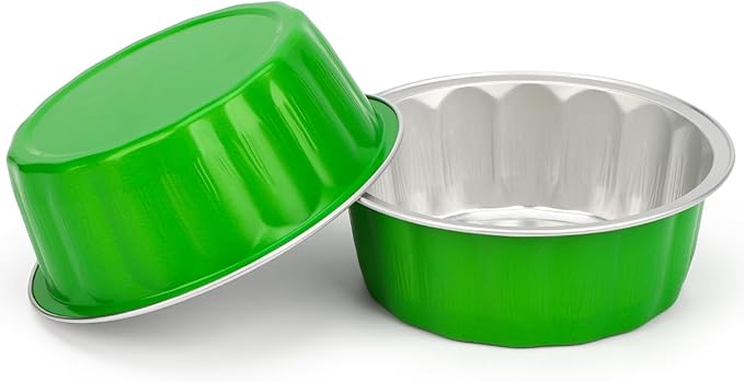 Beasea Disposable Ramekins 8oz, 100 Pack Foil Cups with Lids Cupcake Cups Grass Green Aluminum Foil Cups Creme Brulee Muffin Cupcake Baking Cup Mini Pudding Cake Tins for Party Wedding Birthday