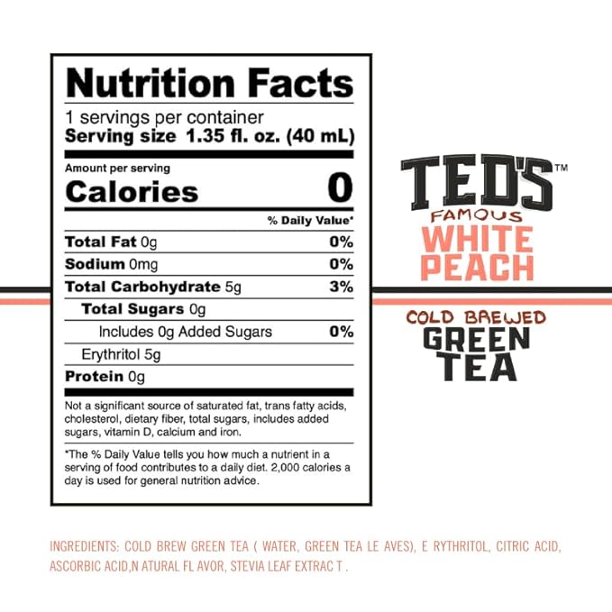 Ted's Tea by Java House - Single Serve Liquid Concentrate Pods - Peel and Pour - White Peach Green Tea - Case of 48