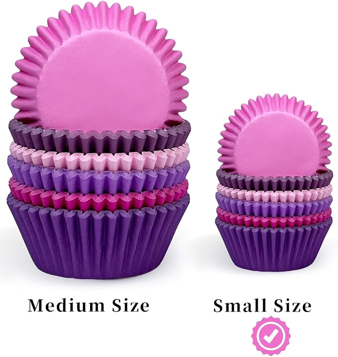 qiqee Mini 300-Count Cupcake Liners Cupcake Cups Food Grade 6 Solid Pink Purple Colors Cupcake Papers Baking Cups Cupcake Wrappers (Mini Size)