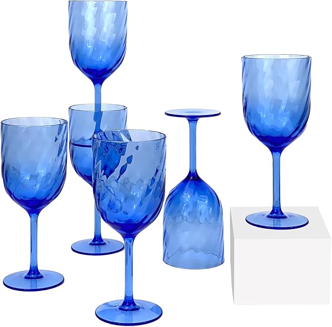 Yalin Set of 6 Unbreakable 15 oz Acrylic Plastic Wine and Water Tumbler Stackable Goblets. (Blue, 15 oz)