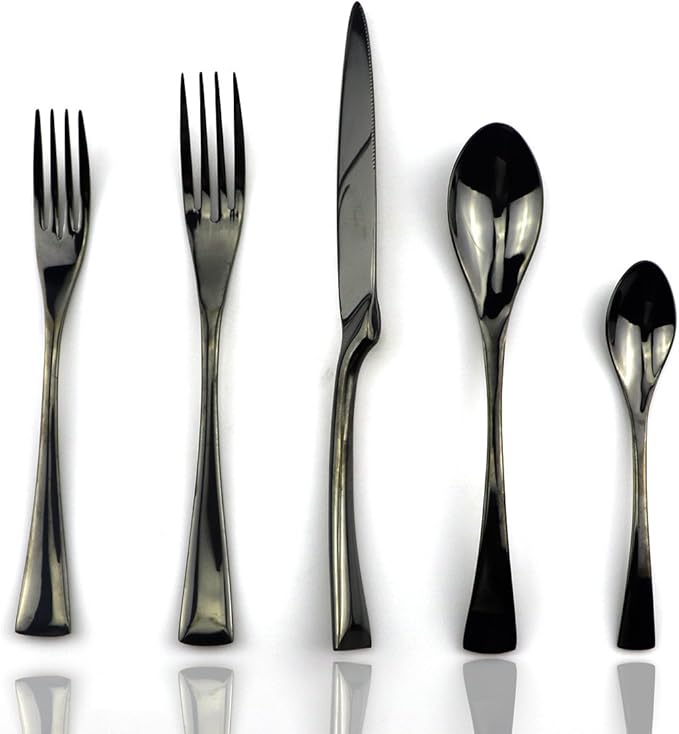 JASHII 18/10 Stainless Steel 20 Piece Mirror Polished Black Flatware Set,Dinner Knife Fork Salad Fork Dessert Spoon Coffee Spoon,Service for 4 ,Black Utensil Sets