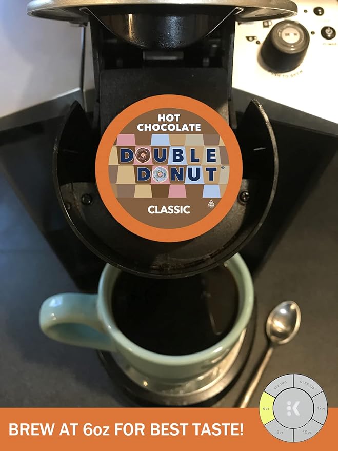 Double Donut Hot Chocolate Pods for Keurig K Cups Brewers, Single Serve Classic Hot Cocoa Pods, 96 Count