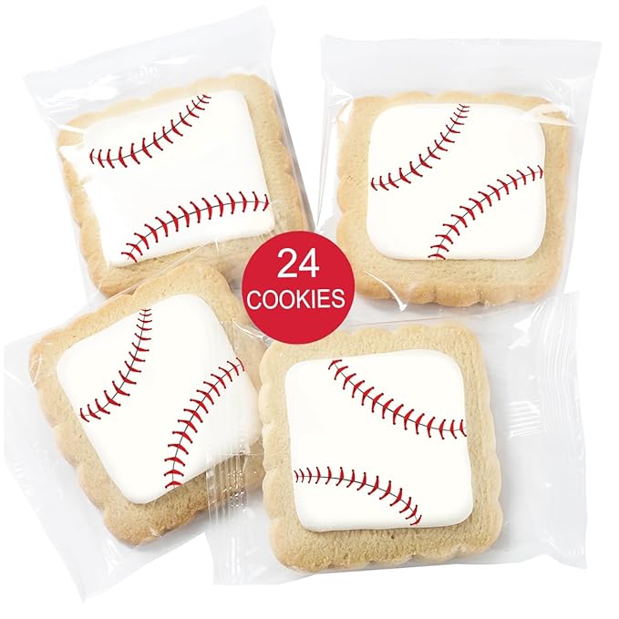 Baseball Cookies Individually Wrapped Party Favors 24 Pack Bulk Sports for Kids Game League