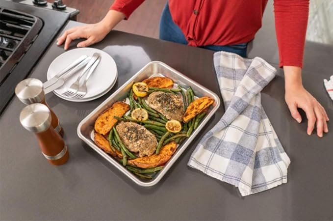 Old Tjikko Quarter Sheet Pan 16.2'' x 12.6'', 304 Stainless Steel Cookie Sheet Tray, Nonstick Baking Pan for Oven, Toaster, Cookie and Roasting, Dishwasher Safe & Rust Resistant