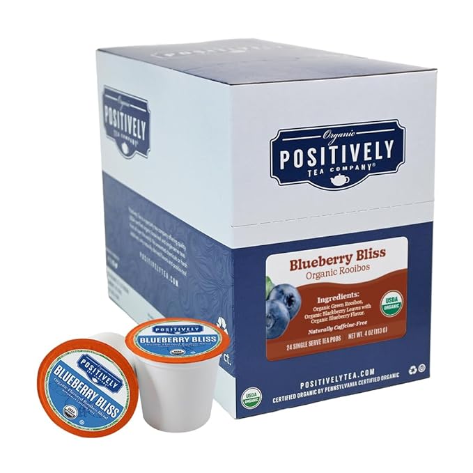Organic Positively Tea Company, Blueberry Bliss Rooibos Tea, K-Cup Compatible, 24 Pods