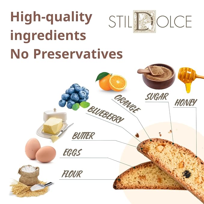 Stildolce Semi-Soft Blueberry and Orange Italian Biscotti Cookies| Made in Tuscany, Italy| Classic Gourmet Biscuits No Preservatives 8.8 Oz