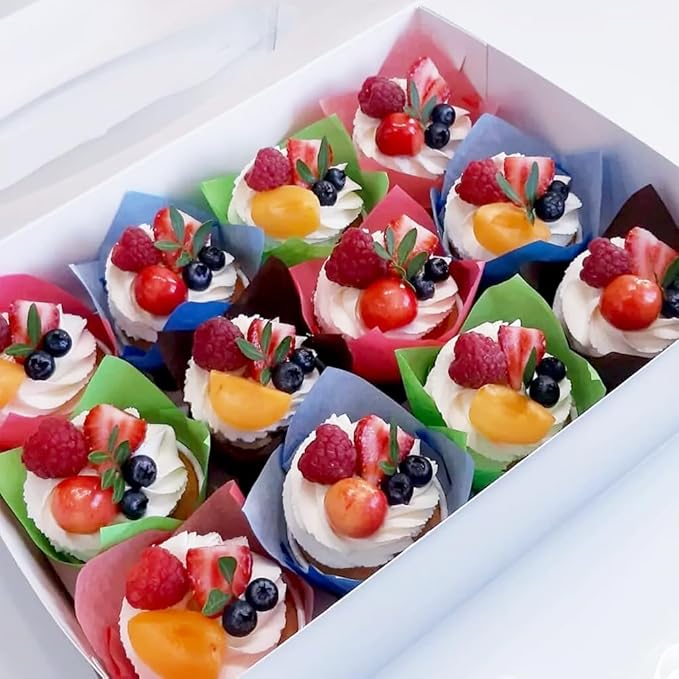 150 Pieces Tulip Cupcake Muffin Liners Paper Baking Cups Greaseproof Cupcake Wrappers for Birthday Wedding Party Baby Showers Catering Restaurants(Red/Orange/Yellow/Green/Blue)