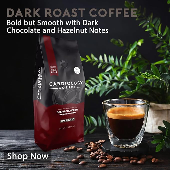 Cardiology Coffee ??Whole Bean Coffee ??USDA Certified Mold-Free 12oz Premium Dark Roast Coffee Beans - Organic Espresso Beans with Antioxidant Benefits ??Perfect for Heart Healthy Lifestyle