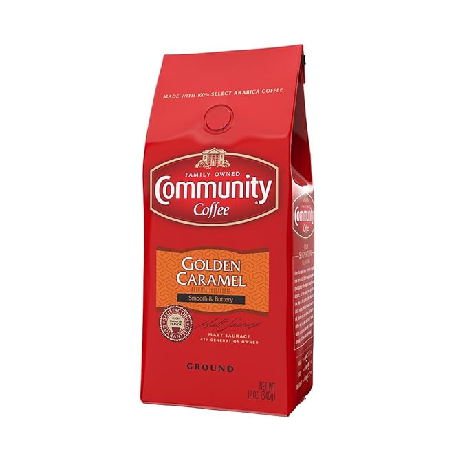 Community Coffee Golden Caramel Flavored 12 Ounces, Medium Roast Ground Coffee, 12 Ounce Bag (Pack of 1)
