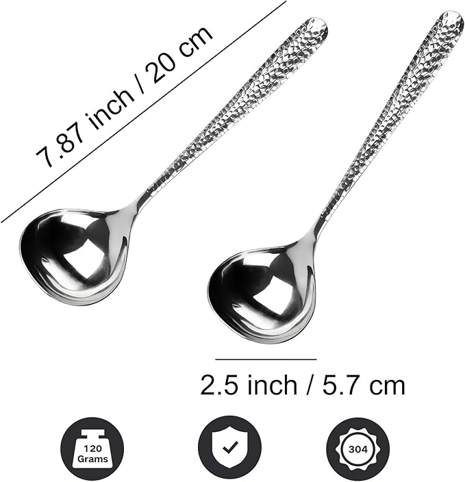 2 PCS Deep Round Soup Spoons 7.87", 304 Stainless Steel Large Soup Spoons Dishwasher safe, Perfect for Cereal, Bouillon, Milk Soup & Dinner Guests