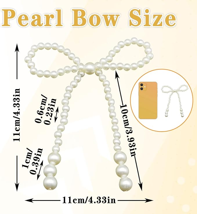 6 Pcs Pearl Bow Cake Decoration, White 4.3" ??3.9" Imitation Pearl Bow Cupcake Toppers Coquette Party Bouquets Decor for Wedding Bridal Shower Birthday Decoration Supplies (White)