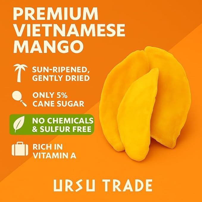 Soft & Juicy Dried Mango Slices – Naturally Sweet, Low Sugar Healthy Snack – Vegan, Gluten-Free, Non-GMO, Rich in Fiber & Vitamins A & C – 8oz (226g)