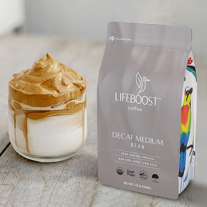 Lifeboost Medium Roast Decaf Coffee Beans ??Organic Low Acid Swiss Water Decaf ??Whole Bean Coffee ??Third Party Tested for Mycotoxins & Pesticides ??Chemical Free ??12 oz