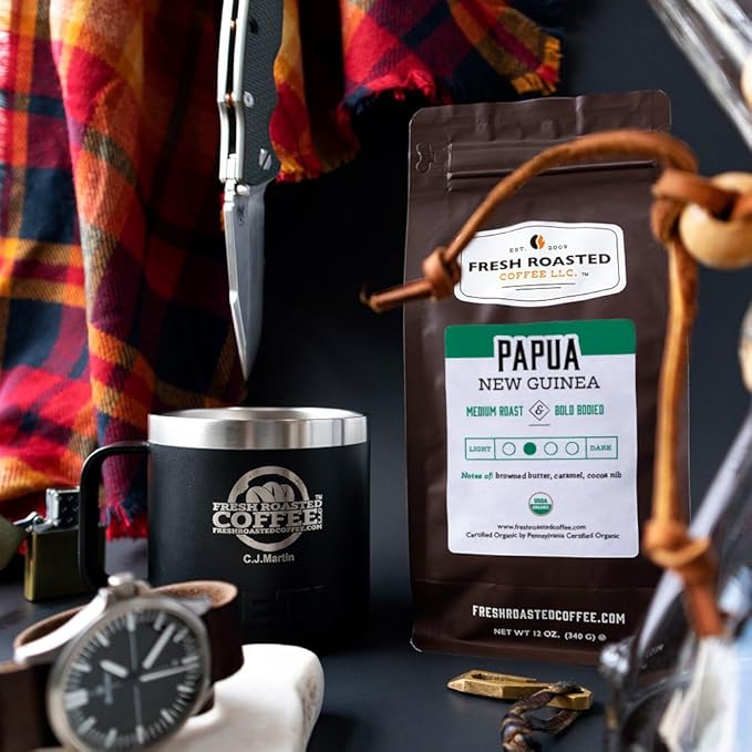 Fresh Roasted Coffee, Organic Papua New Guinea | USDA Organic, 100% Single Origin, Kosher | Medium Roast 12 oz Whole Bean